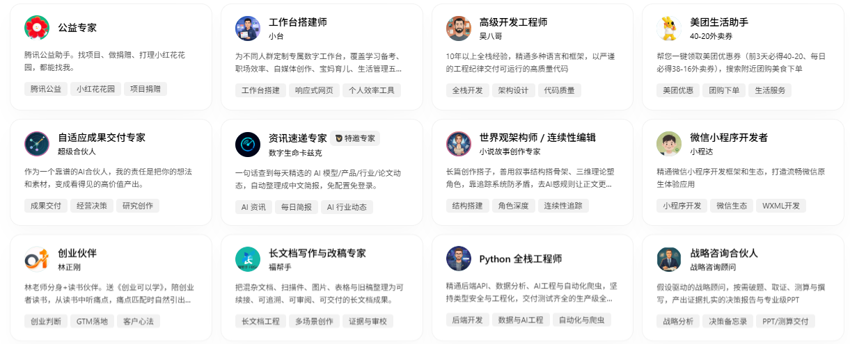 专家列表中的不同专业角色